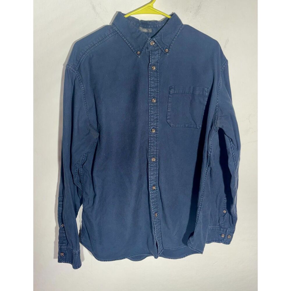 Eddie Bauer Mens L Relaxed Fit Navy Blue Long Sleeve Button Down Shirt Faded